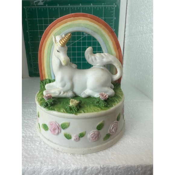 Enesco Over the Rainbow Unicorn Music Box Porcelain Figurine Decoration - Picture 1 of 5